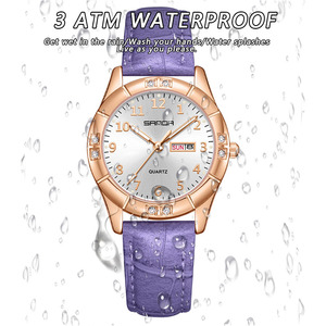 Reloj de Cuarzo para Mujer Sanda 9096, Estilo Moderno, Resistente al Agua, con Diamantes, Doble Calendario, Correa de Cuero - Product Image 4