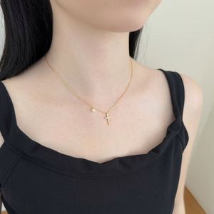 Collier Dylam 5A CZ Croix Pendentif Foi Plaqué Or 18K Rhodié Chaîne Fine et Délicate Prière du Seigneur Bijoux Religieux - Product Image 4