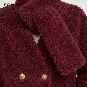 Chaqueta de forro polar boucle rojo vino al por mayor para <span class=keywords><strong>mujer</strong></span>, abrigo cálido de invierno de felpa sherpa de gran gramaje, estilo urbano y a la moda, en stock. - Product Image 5