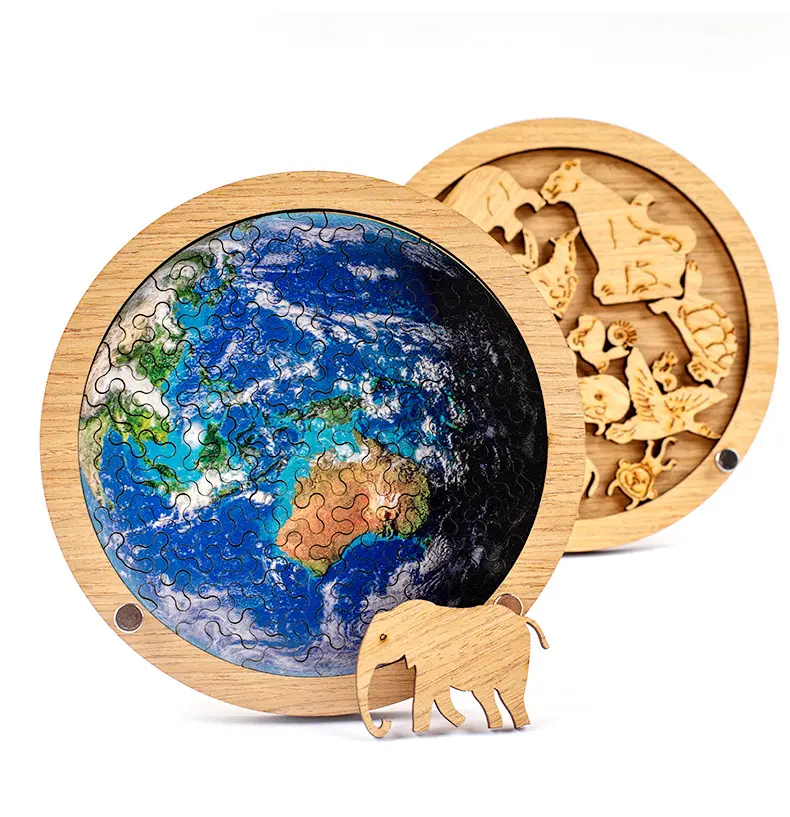 Einzigartige Form 3D Puzzles Spielzeug Erde Runde Kunst 3D Holz Puzzle Spiel für Erwachsene Kinder Holz Puzzle Spielzeug