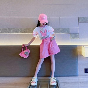 2025 Girls' Casual Two-Piece Set New <strong>Children's</strong> Bunny Pattern <strong>Clothes</strong> Autumn/Summer Spring Collection Made From Worsted Fabric - Product Image 3