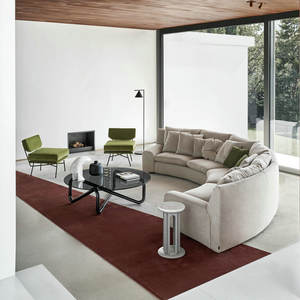 أثاث غرفة معيشة فاخر خفيف أريكة من الجلد الأبيض أريكة منحنية بيضاوية دائرية نصف دائرية على شكل حرف U أريكة بن بن - Product Image 6