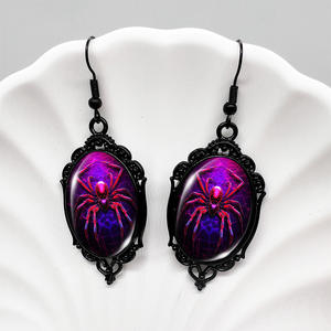 Cross-Border Halloween Retro Love Bug Gemstone Pendientes negros Bloody Spider Web Pendientes de gota redondos con piedra de <span class=keywords><strong>diamante</strong></span> - Product Image 4