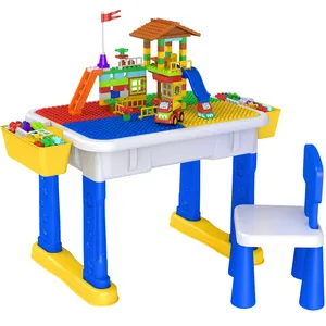 6-in-1 Kids Multi Activity Large Building Blocks Table Toy Water Table Sand Table with 1 Chair N 2 Storage Boxes for boy N girl