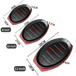 Venta al por mayor de sartén para carne de hierro fundido presazonada con base de madera, juego de plato chisporroteante, sartén chisporroteante, plato chisporroteante de hierro fundido - Product Image 2