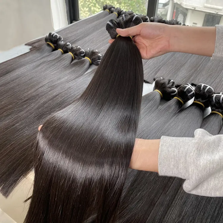 Grosir bundel grosir rambut mentah Vietnam Weft tulang lurus stok besar rambut Virgin kualitas terbaik 100% rambut Remy