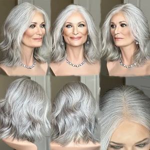 Perruque en dentelle HD transparente, cheveux 100% slaves non traités, mélange de couleurs sel et poivre, petite couche courte, pour femmes âgées juives - Product Image 6