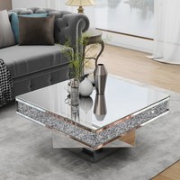 Vente en gros d'usine de table basse miroir triple en argent en MDF et verre trempé pour meubles de décoration pour hôtel, maison et appartement