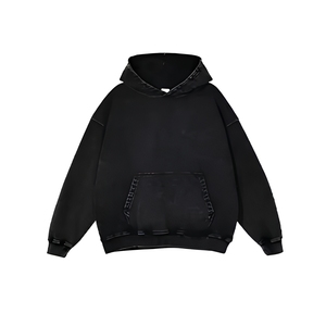 เสื้อฮู้ดดี้โอเวอร์ไซส์สีดำฟอกยีนส์สไตล์วินเทจ หนานุ่ม ใส่ได้ทั้งชายหญิง สตรีทแวร์ ขายส่งเสื้อผ้าสตรีทแวร์ - Product Image 1