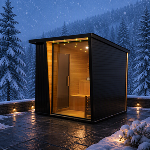 Vente flash : Sauna carré extérieur noir pour 4-6 personnes, en cèdre et en hemlock, avec poêle électrique 6 kW et pierres de sauna - Product Image 1