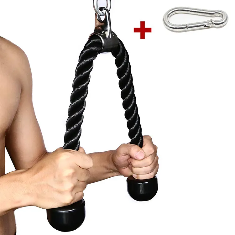 Custom Black Nylon Pull Down Touw Gemakkelijk Te Grip Non Slip Kabel Attachment Tricep Touw