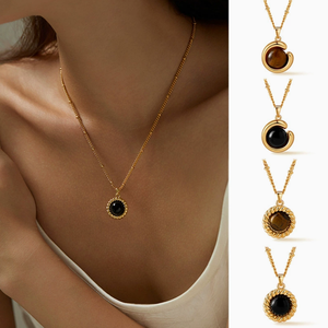 Collar con Colgante de Ojo de Tigre Negro Ónix Vintage N93T, Chapado en Oro de 18K, Joyería al por Mayor, Resistente al Agua, Hipoalergénico, No se Desvanece - Product Image 1