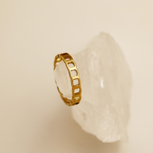 Geometric Hollow <b>Titanium</b> Steel <b>Ring</b> Gold Unisex Fashion Jewelry Gift - Product Image 4