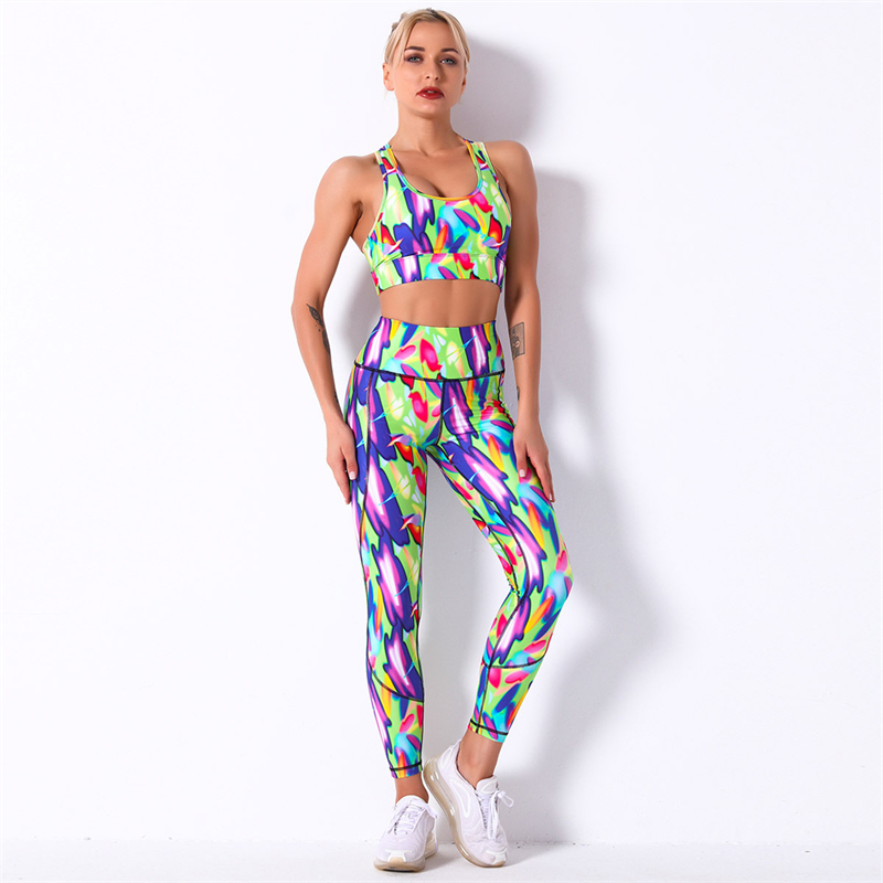 Fashion Modern Breathable Workout Clothing Women Active Wear Leggings Yoga SET  digital printing