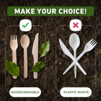 Couverts Écologiques Jetables Personnalisés avec Logo, Couteau, Fourchette et Cuillère en Bois, Biodégradables pour Restaurant, avec Sac