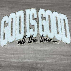 Оптовая продажа, вышитые буквы, синели, железные патчи на заказ, вышитые, Бог, хороший синель, патчи для одежды - Product Image 1