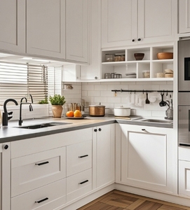 Armoire de cuisine en bois Villa Appartement Hôtel Style moderne Armoire générale avec îlot - Product Image 1