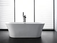 Bak Mandi Keramik Putih Modern Bebas Dinding 67.13"x31.1"x22.63" Ramah Lingkungan dengan Sistem Overflow, Portabel untuk Hotel dan Kamar Mandi