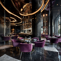 Ensemble de meubles de restaurant sur mesure Ron Group, ensemble commercial, chaise ergonomique rembourrée en velours, table ronde en marbre