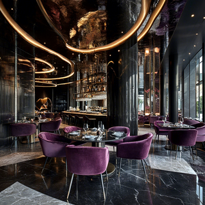 Juego de Muebles Comerciales para Restaurante Personalizados de Ron Group, Silla Ergonómica Tapizada en Terciopelo, Juego de Mesa Redonda de Mármol - Product Image 1
