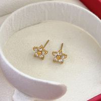 Perhiasan Fashion Zirkon Lapis Emas 18K Anting Flora Tahan Air Hipoalergenik Baja Tahan Karat  Anting Tusuk