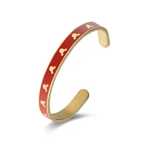 Hot Sale Cartoon Epoxy Open Plain Cuff Bangles 18K Gold Plated Stainless Steel Mouse Butterfly Printed C Shape Bangles