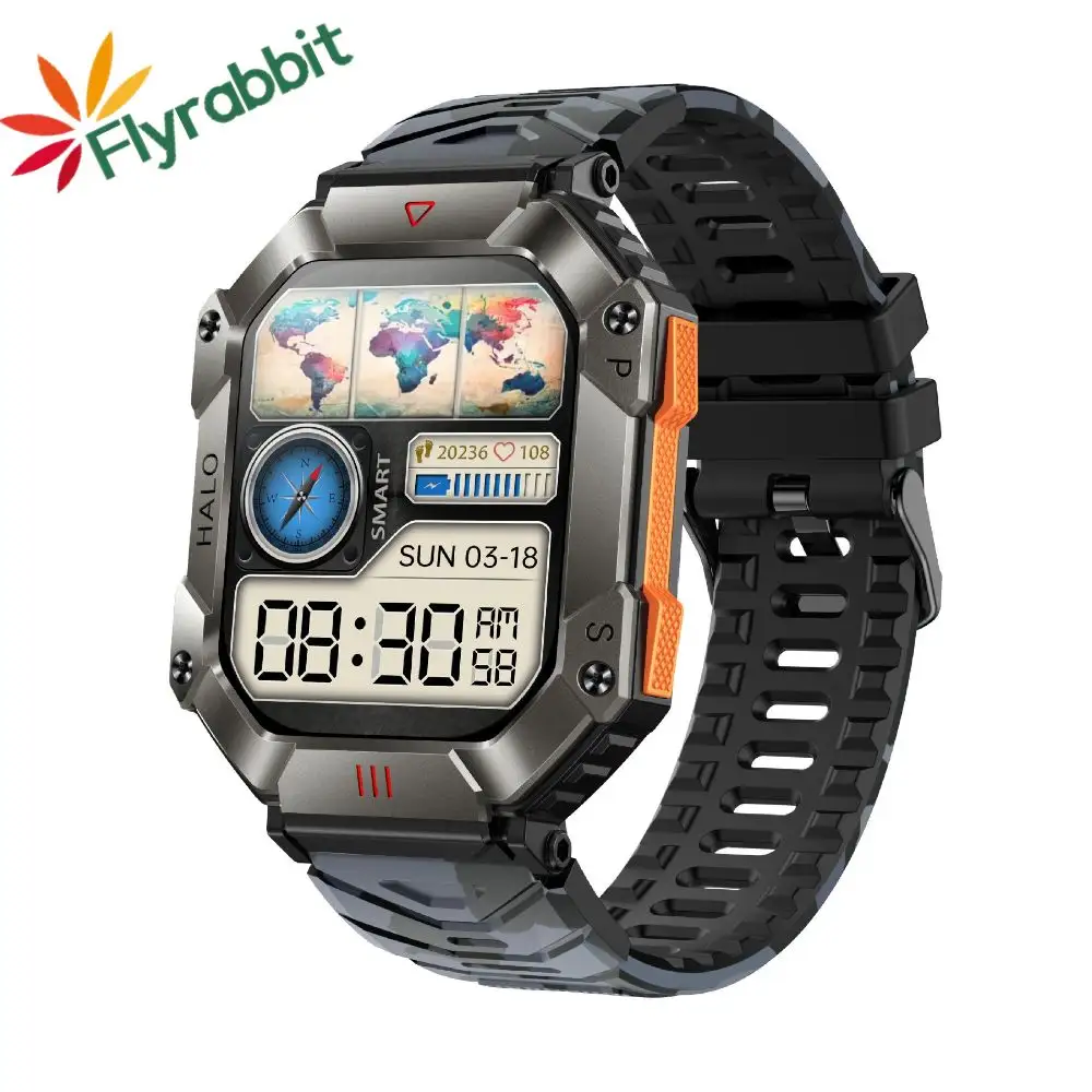 Flyrabbit 2024 nuovo orologio intelligente da uomo all'aperto con bussola GPS Track meteo AI voce 120 + modalità sport 620mAh smartwatch uomini donne