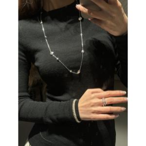 Cadena de suéter de Camelia de manga larga en tono plateado, múltiples métodos de uso, collar con colgante fino con circonita cúbica - Product Image 3