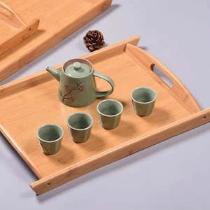 Plateau de service rectangulaire en bambou avec poignée pour usage en restaurant, motif bois, qualité domestique - Product Image 3