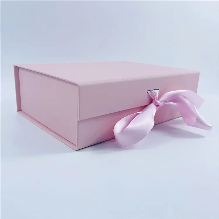 उपहार कॉस्मेटिक फोल्डेबल स्टोरेज उपहार बॉक्स सेकंड में पेपर पैकेजिंग असेंबल्स पुन: प्रयोज्य रिबन चुंबकीय क्लोजर ढक्कन बंद गुलाबी