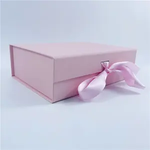Reusable Ribbon Magnetic Closure Lid Closed Pink Gift Cosmetic Foldable Storage Gift Boxes Paper Packaging Assembles In Seconds