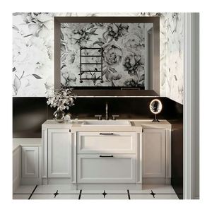 Tocador de baño con agitador blanco y dorado Gabinete de 42 pulgadas con espejo Led moderno - Product Image 1