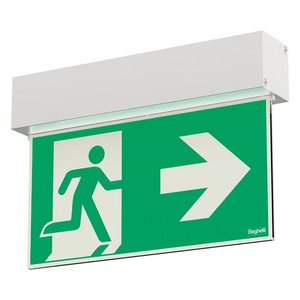 Luminaria di Emergenza Beghelli con Indicazione Via di Fuga, 30 M, Freccia Destra Verde con Simbolo Uomo che Corre, per Uso Interno - Product Image 1