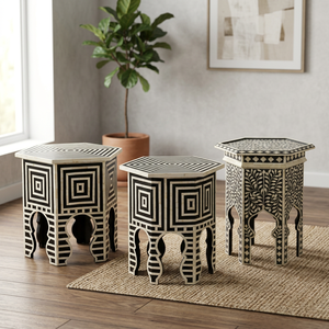 Silla/Mesa de Cuerno Tallado con Incrustaciones de Hueso de Camello Natural, Diseño Multicolor Blanco y Negro, Tamaños Personalizables, Muebles para Interiores del Hogar - Product Image 3