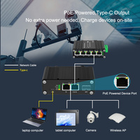 Switch PoE PD Industrial con Entrega de Energía USB C de 60W para Conectividad de Laptop y Tablet, Fibra SFP, 2 Puertos RJ45, Extensión de Red