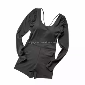 Mono corto liso de manga larga con cuello en U para mujer al por mayor, mono de verano para yoga, ropa estética - Product Image 6