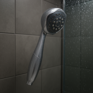 Pommeau de douche à 5 jets chromé, largeur 8 cm, hauteur 30,5 cm, longueur 9 cm, accessoire pour salle de bain - Product Image 3