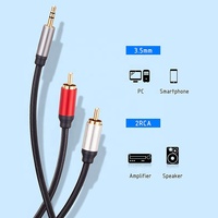 Câble répartiteur stéréo AUX 3,5 mm TRS mâle vers 2 RCA mâle coaxial à paire torsadée avec gaine en PVC plaqué or pour téléphone portable et haut-parleur