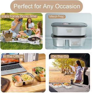 Stainless Steel Bento <b>Box</b> Adult 2 Pack 42Oz 57Oz Leakproof Airtight Lid Lightweight 304 Stainless Steel Microwave Safe - Product Image 2