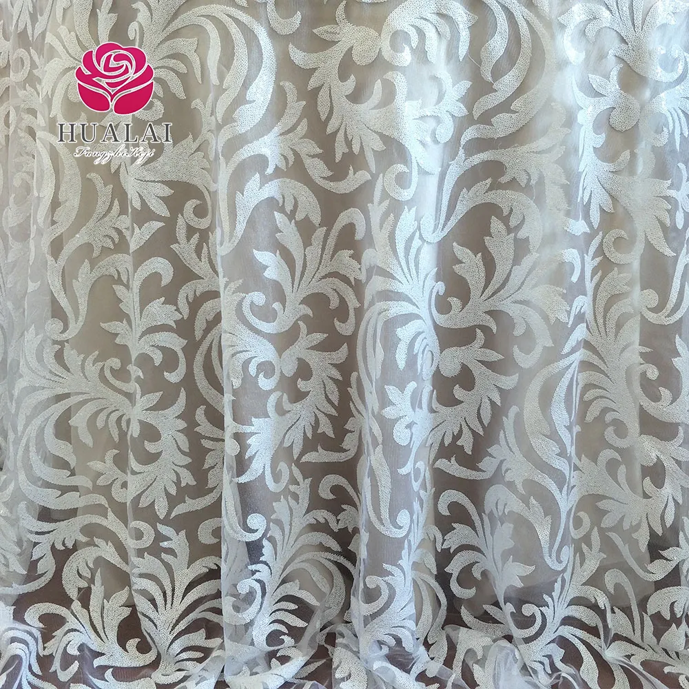 Белая круглая европейская роскошная кружевная сетчатая скатерть с блестками и жемчугом для свадебного украшения