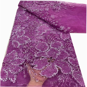 スパンコールレースドレス生地とパール2024高品質フレンチチュールメッシュ生地持続可能な刺Embroideryビーズ刺繍2.5kg - Product Image 1