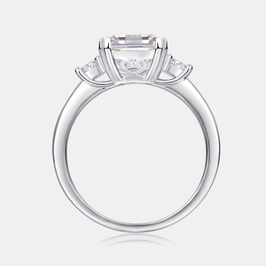 Pass Diamond Test <strong>Ring</strong> 18K White Gold Plated 925 <strong>Silver</strong> VVS Moissanite <strong>Ring</strong> <strong>Emerald</strong> Cut 4Carat Diamond Three Stone Wedding <strong>Ring</strong> - Product Image 2