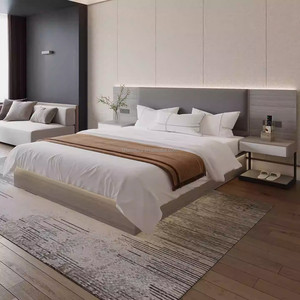 Hotel Room Furniture Custom Wooden Base Single <b>Twin</b> Platform <b>Bed</b> <b>Frame</b> With Headboard Nightstands For 3 Star Hotel Bedroom Sets - Product Image 4
