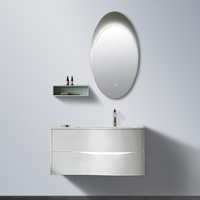 Meuble-lavabo mural avec vasque simple en céramique, écoresponsable, style moderne, miroir LED, prix usine