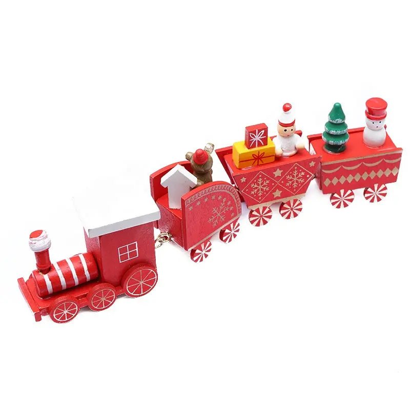 Wholesale Mini Wooden Christmas Decorations Train Set Hand-Painted Printing Table Top Decoration