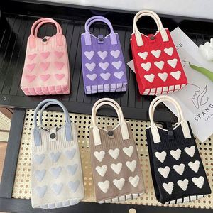 Bolso de Mano Tejido a Crochet de Diseño Moderno, Mini Bolso Bandolera para Teléfono, Bolso Tote Tejido con Forma de Corazón para Mujer - Product Image 4