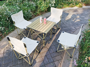 Silla Plegable para Exteriores con Bolsillo Lateral de Tela Oxford, Silla Portátil con Respaldo Beige - Product Image 4