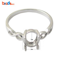 Beads nice Silver Prong Setting Schmuck ring Blank Jewell ery Simple