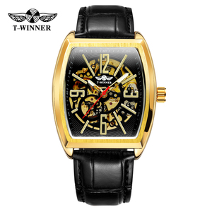 <span class=keywords><strong>Reloj</strong></span> Automático <span class=keywords><strong>para</strong></span> Hombre T-Winner, Marca de Lujo, Diseño Hueco en Forma de Tonneau, Relojes de Cuero Casuales y a la Moda - Product Image 1