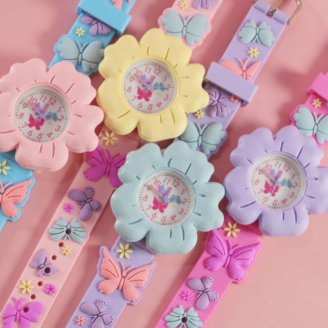Cartoon Flower Butterfly Design 3D Luxury Wrist Watch for Girls